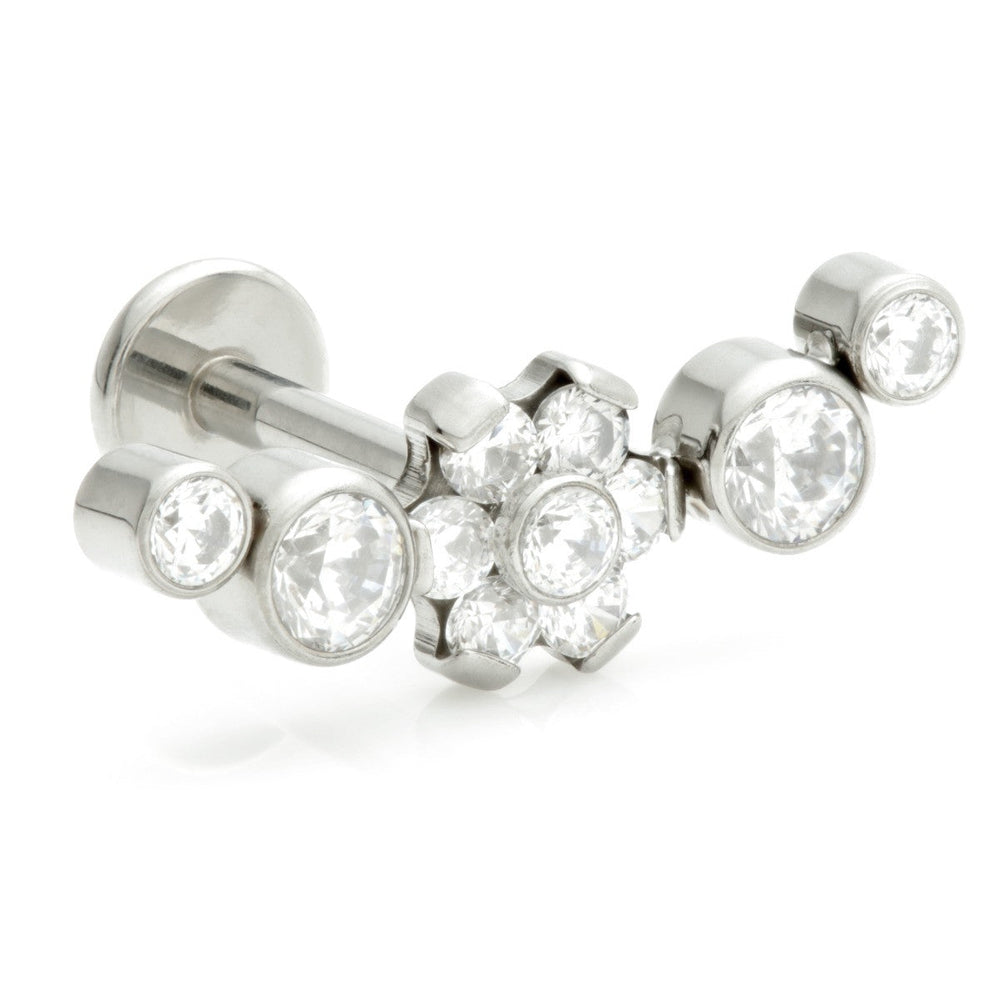 Ti Internal Labret with Bezel Cluster with Flower Center Attachment