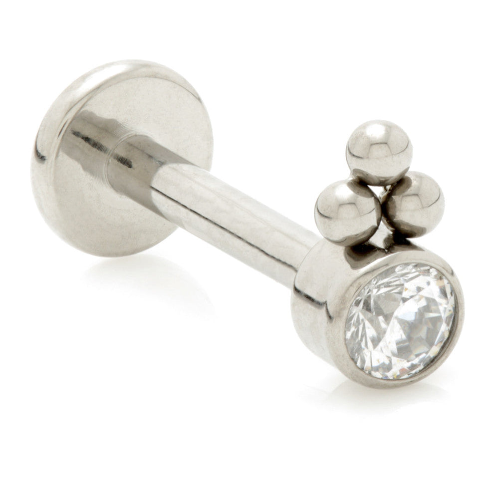 Ti Threadless Labret with Bezel Gem with Tri Beads Attachment