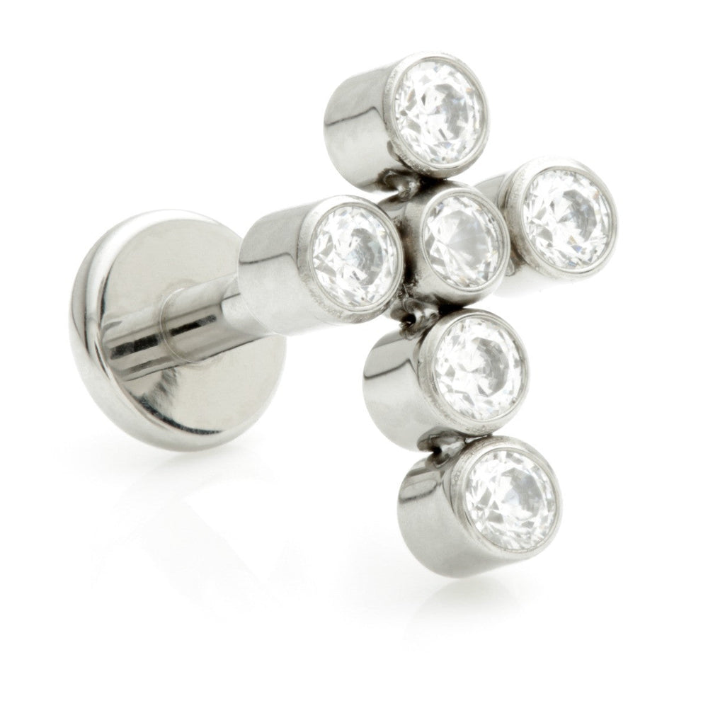 Ti Internal Labret with Cross Shaped Jewelled Bezel Set Attachment