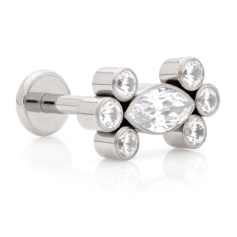 Ti Internal Labret with Single Marquise with Double Tri Beads Attachment
