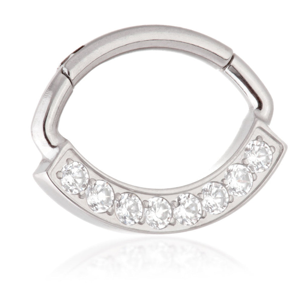 Ti Marquise Shaped Front Facing Jewelled Pave Hinged Ring