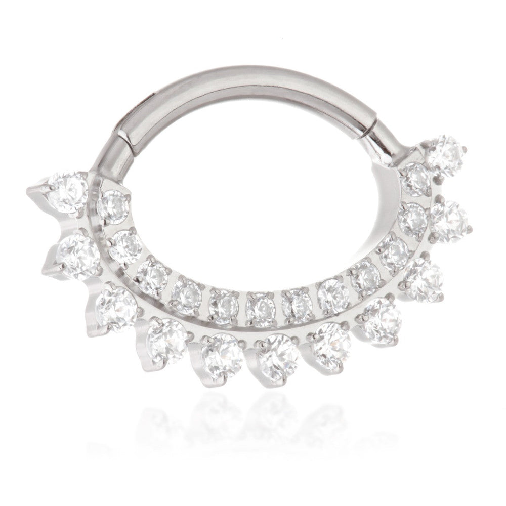 Ti Oval Shaped Front Facing Jewelled Pave Hinged Ring