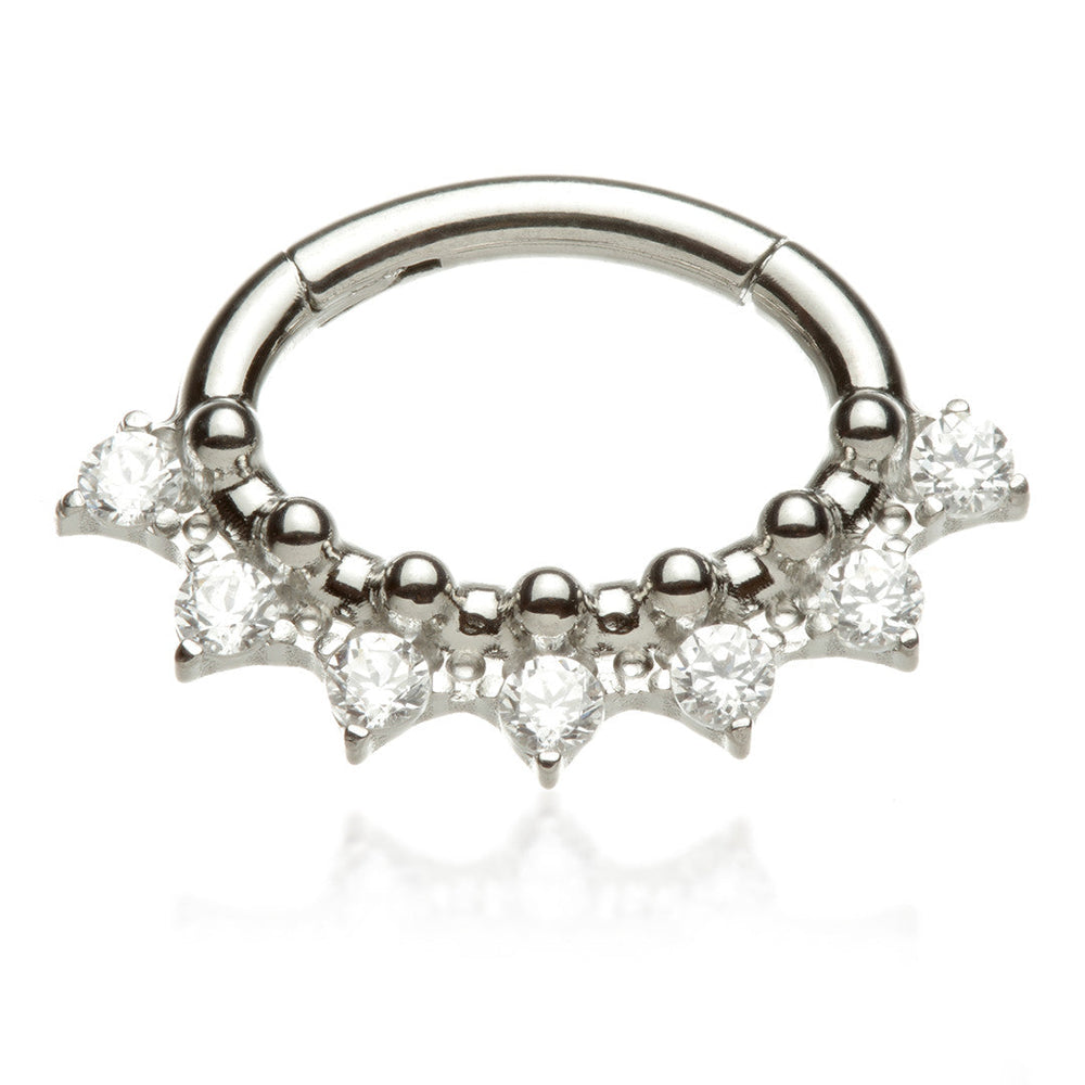 Ti Oval Shaped Front Facing Jewelled Pave with Prong Set Hinged Ring