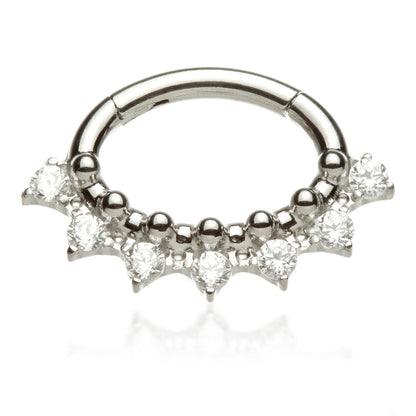 Ti Oval Shaped Front Facing Jewelled Pave with Prong Set Hinged Ring