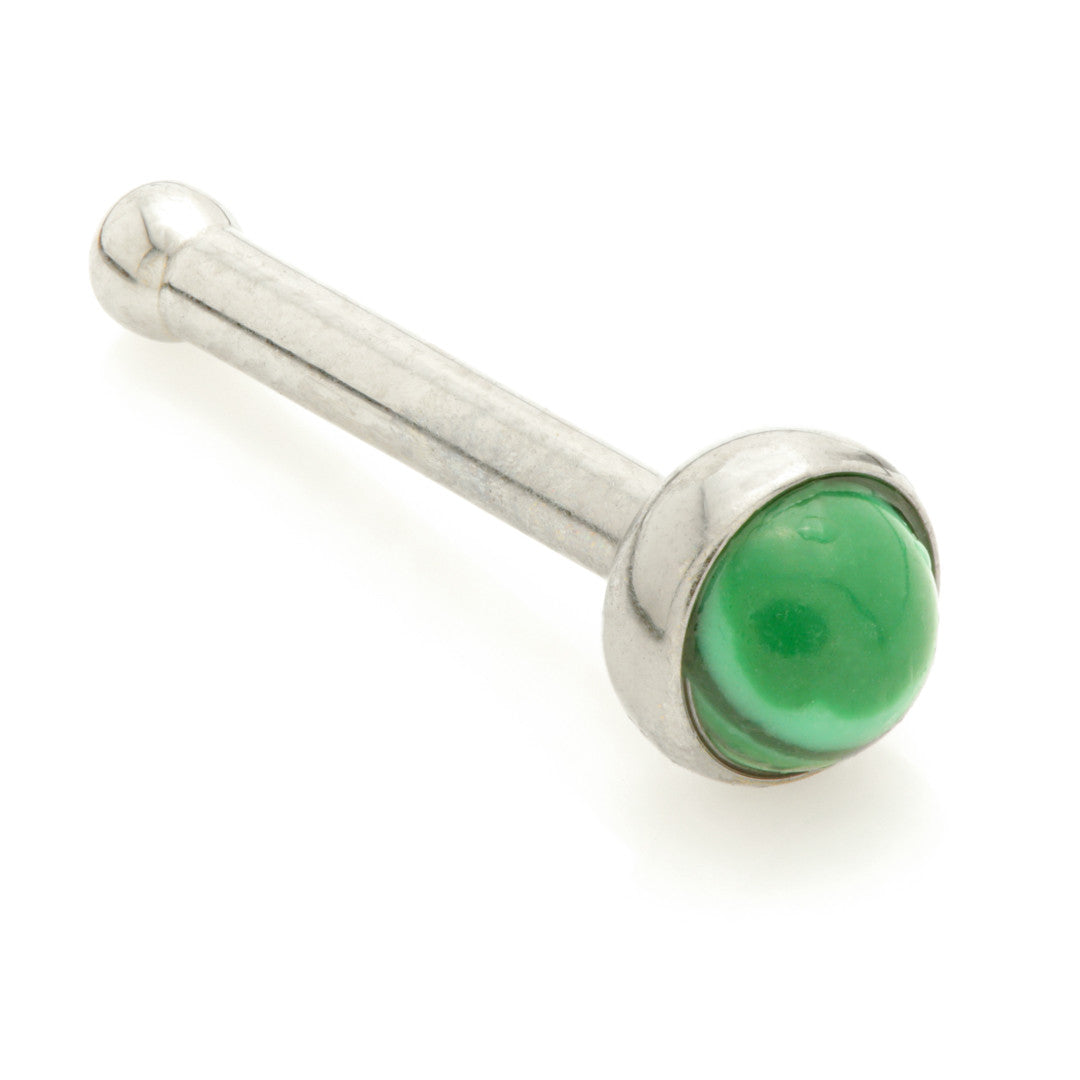 Ti Straight Ball Back Nose Stud with Malachite Stone