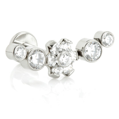 Ti Threadless Labret with Bezel Cluster with Flower Center Attachment