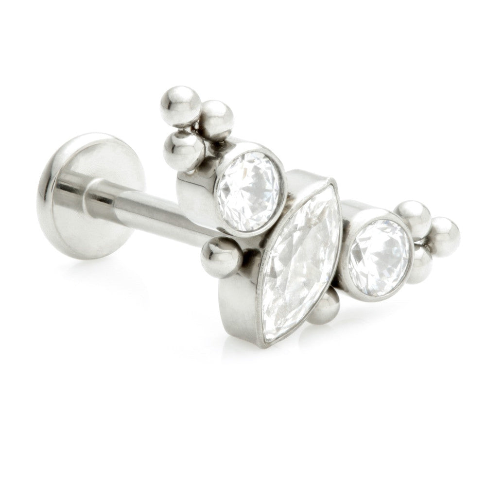 Ti Threadless Labret with Marquise Crescent with Tri Beads Attachment