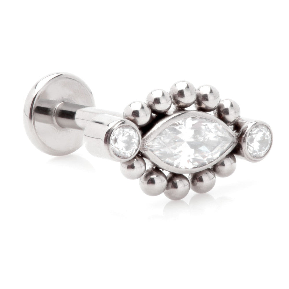 Ti Internal Labret with Millegrained Marquise with Side Gems Attachment