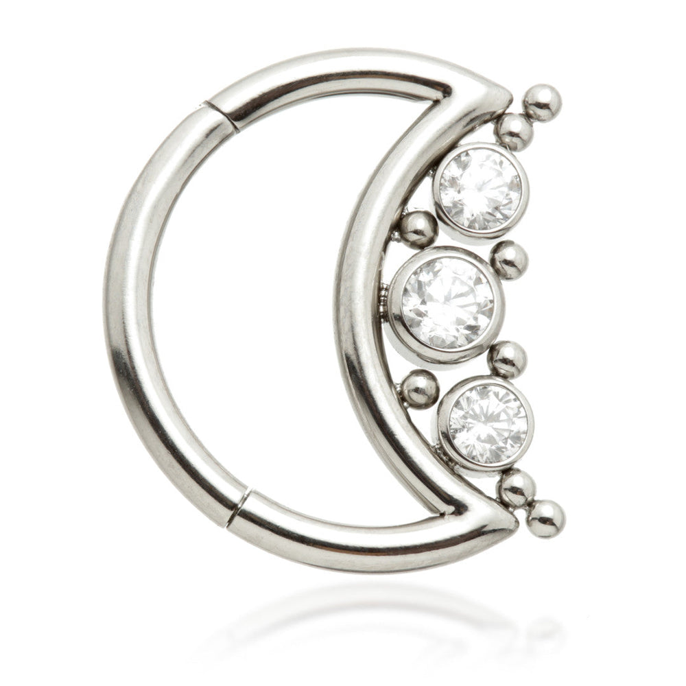 Ti Triple Jewelled with Beads Moon Shaped Hinge Ring