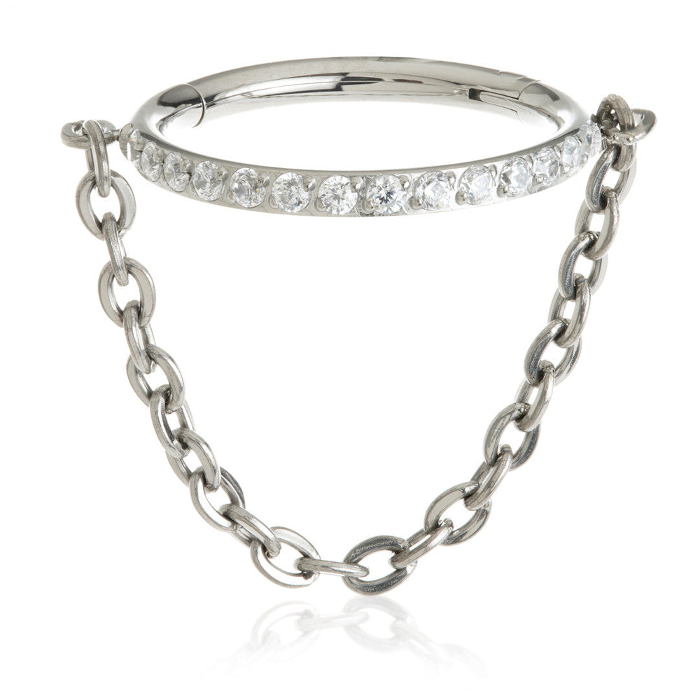 TiC Pave Gem Hinge Ring with Chain