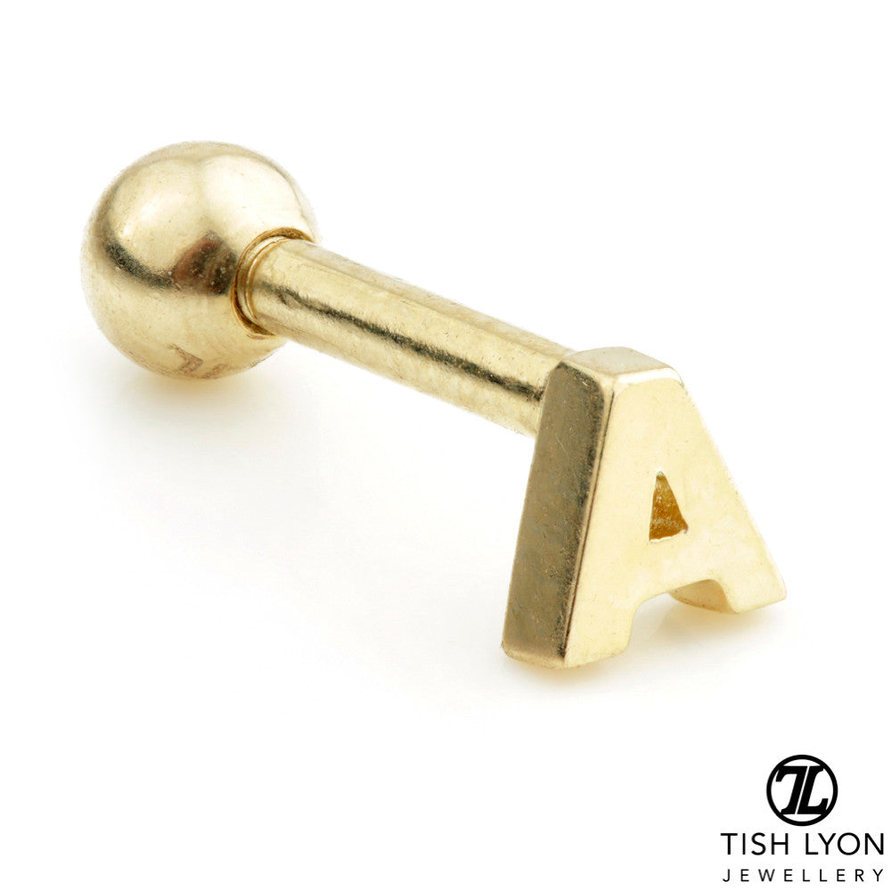 Micro Letter 14 Carat Solid Gold Barbell Earring