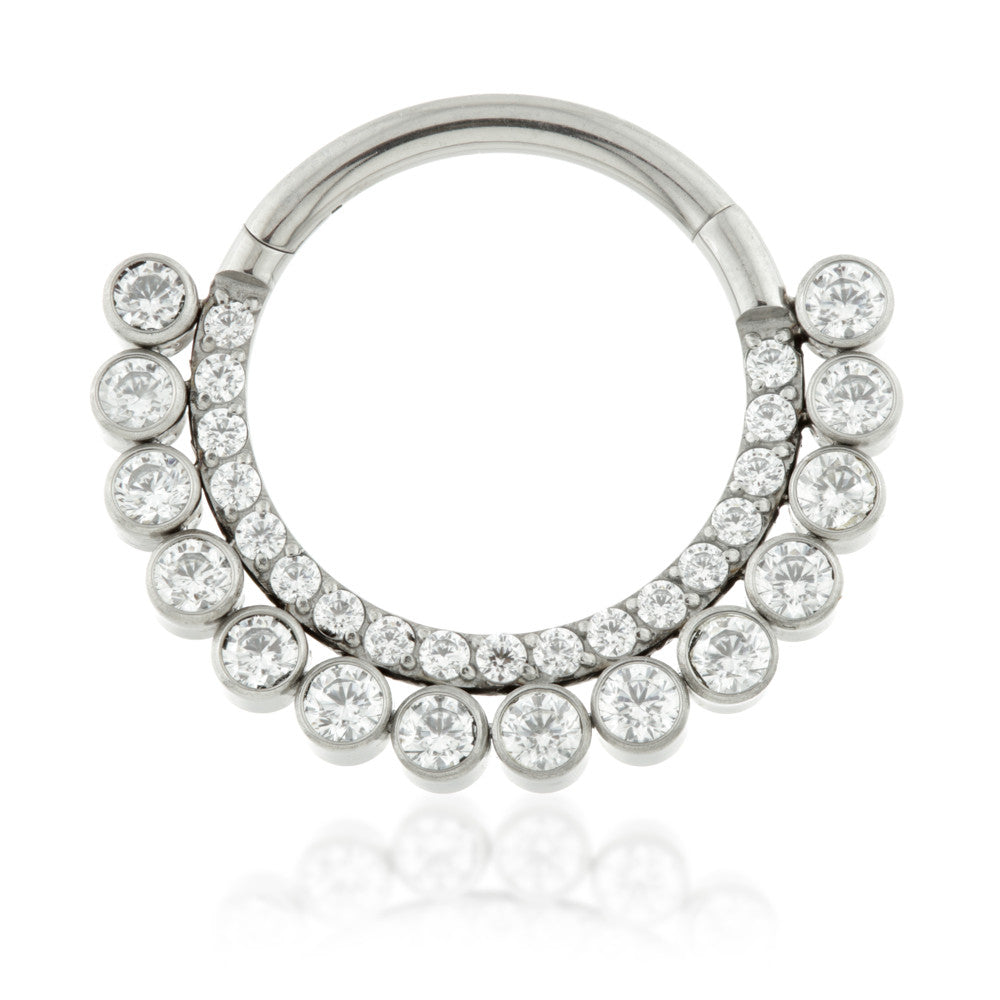 Titanium Front Facing Pave Gems with Gem Balls Hinged Daith Ring