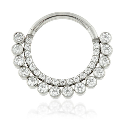 Titanium Front Facing Pave Gems with Gem Balls Hinged Daith Ring