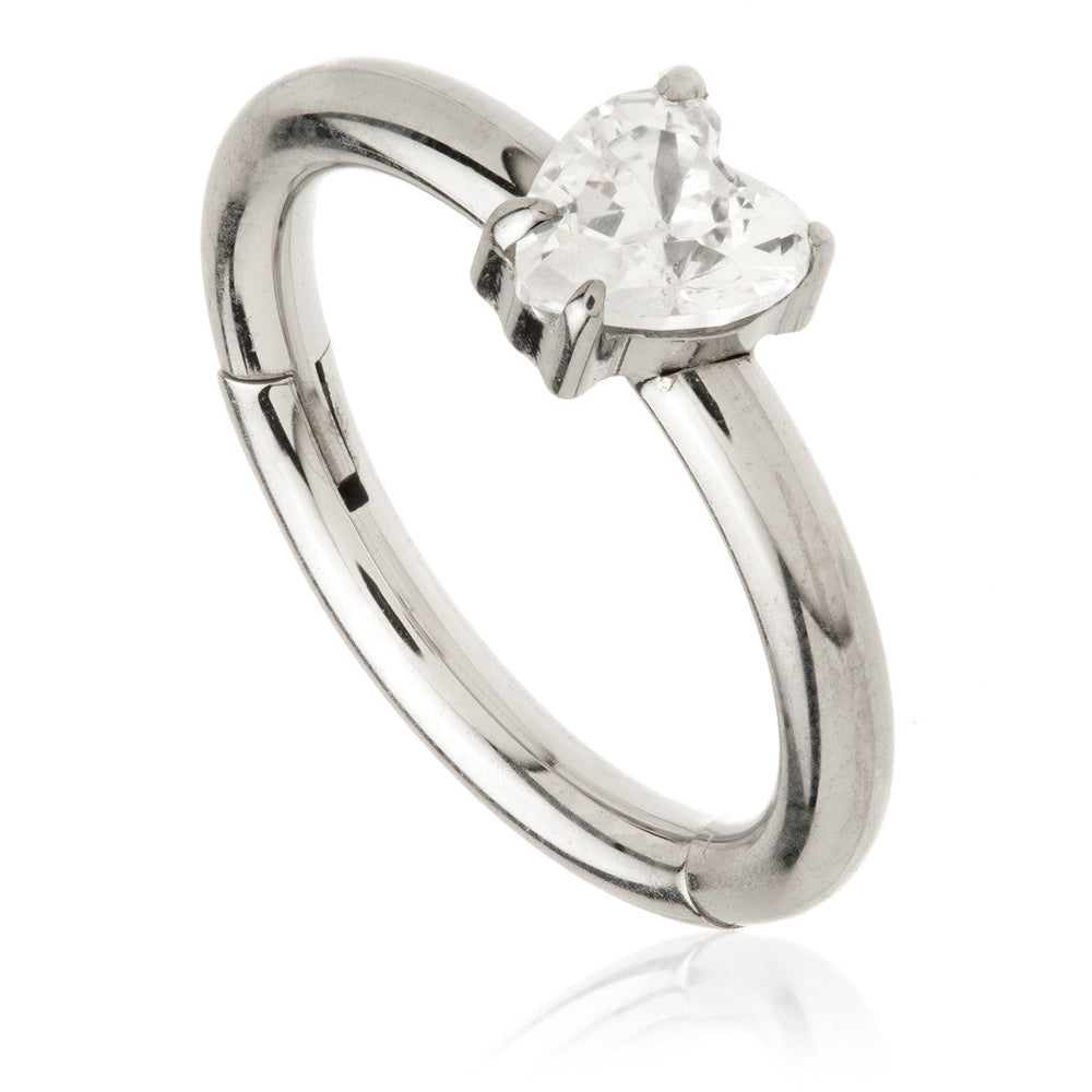 Titanium Hinged Ring with Horizontal Set Heart Gem