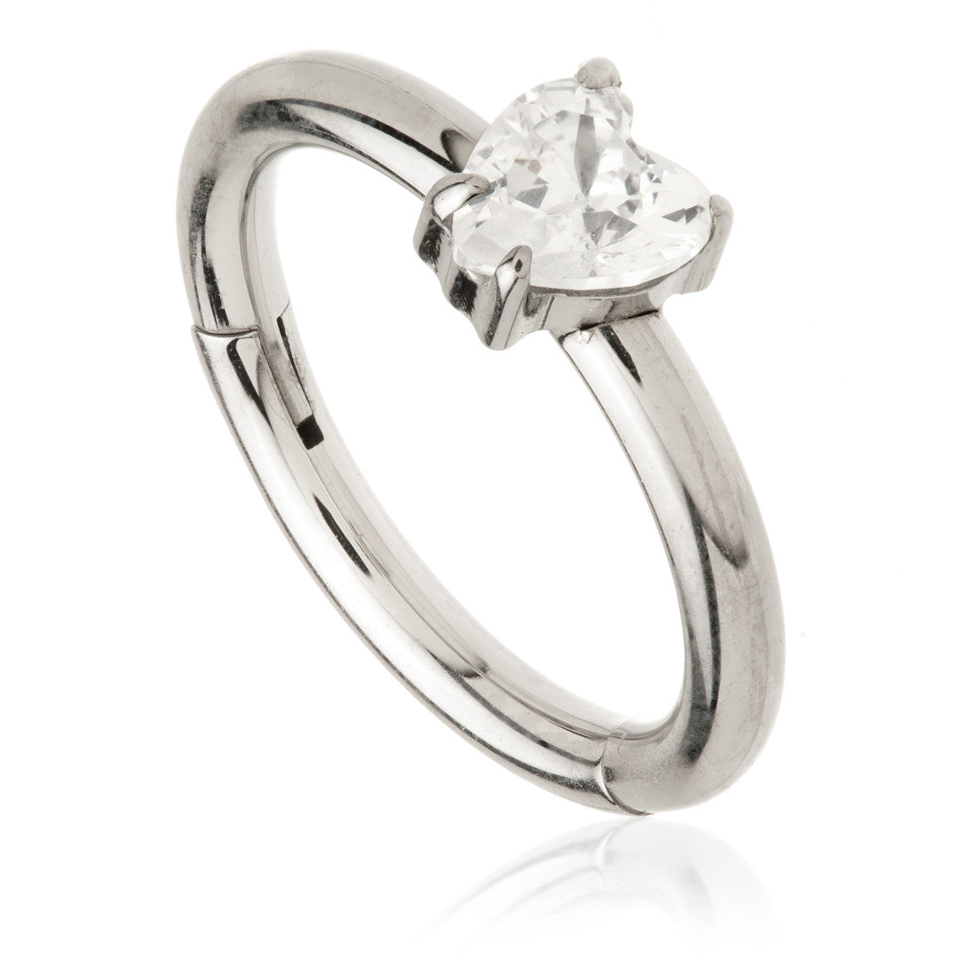 Titanium Hinged Ring with Horizontal Set Heart Gem