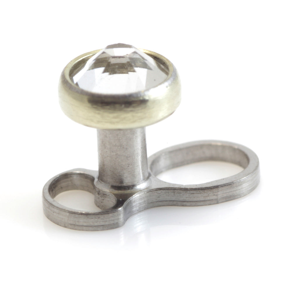 Titanium Internal Thread Micro Dermal Anchor with Zircon Gold Gem Disk