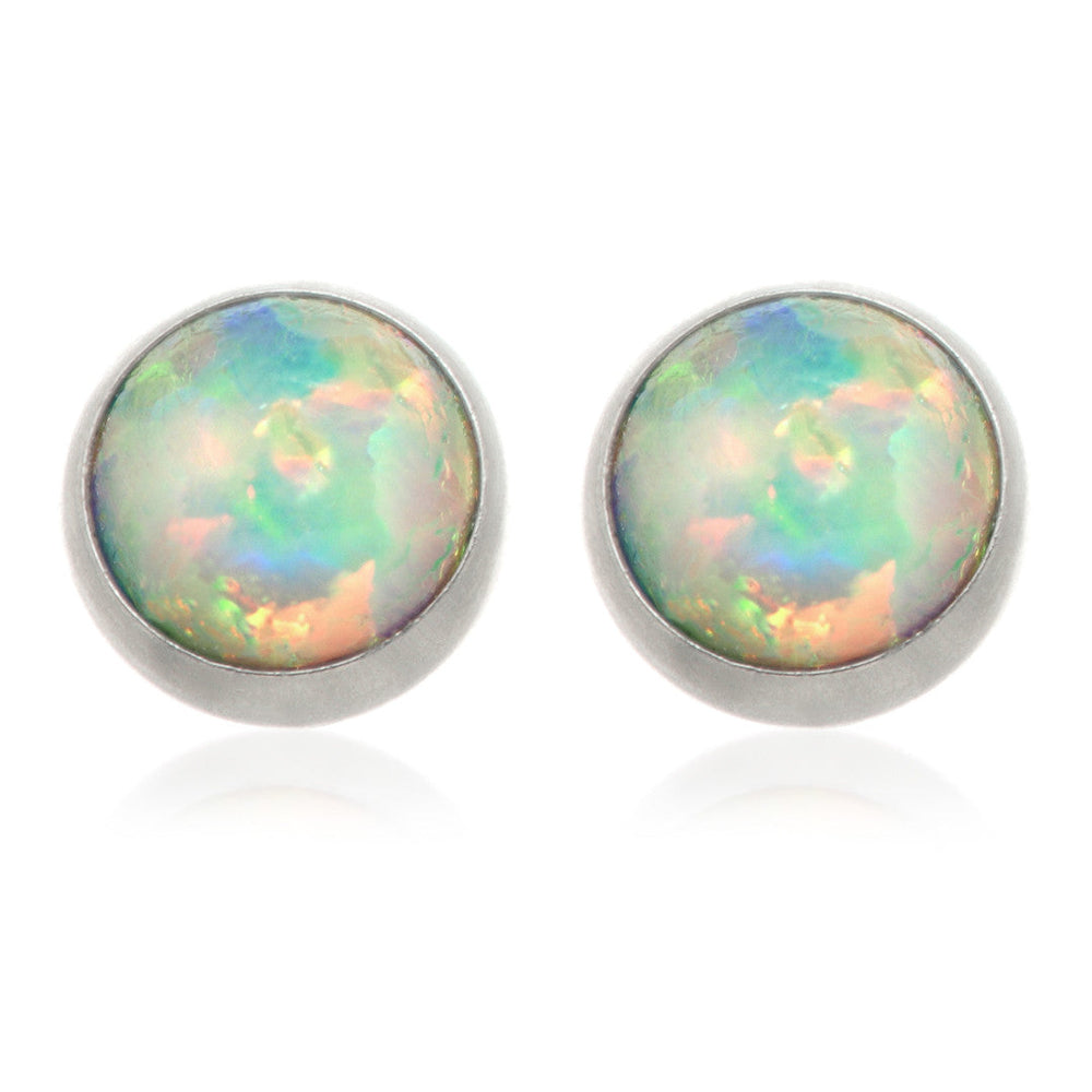 Titanium Opal Disk Stud Earrings (Pair)