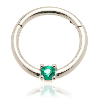 TL - 14ct Gold 2mm Emerald Prong Set Hinge Ring