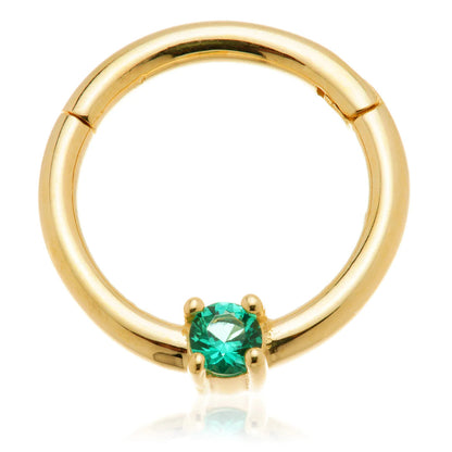 TL - 14ct Gold 2mm Emerald Prong Set Hinge Ring