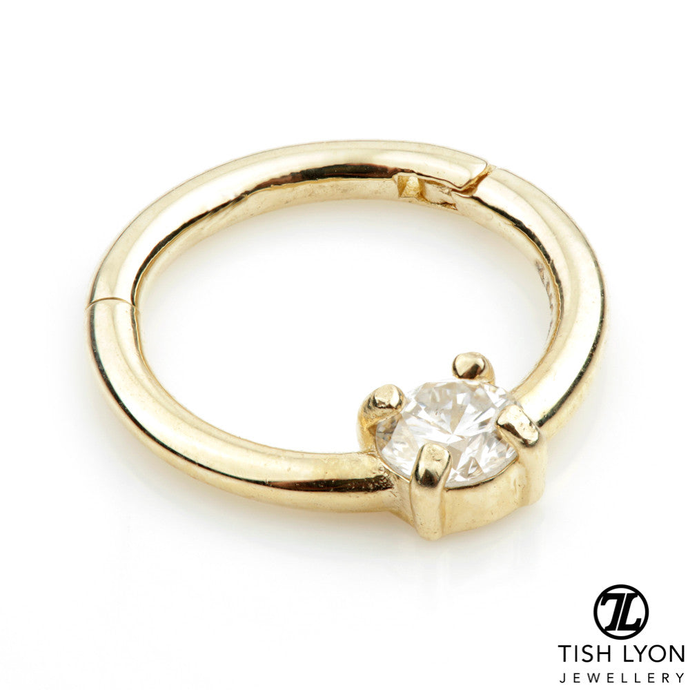 TL - 14ct Gold 3mm Diamond Prong Set Hinge Ring