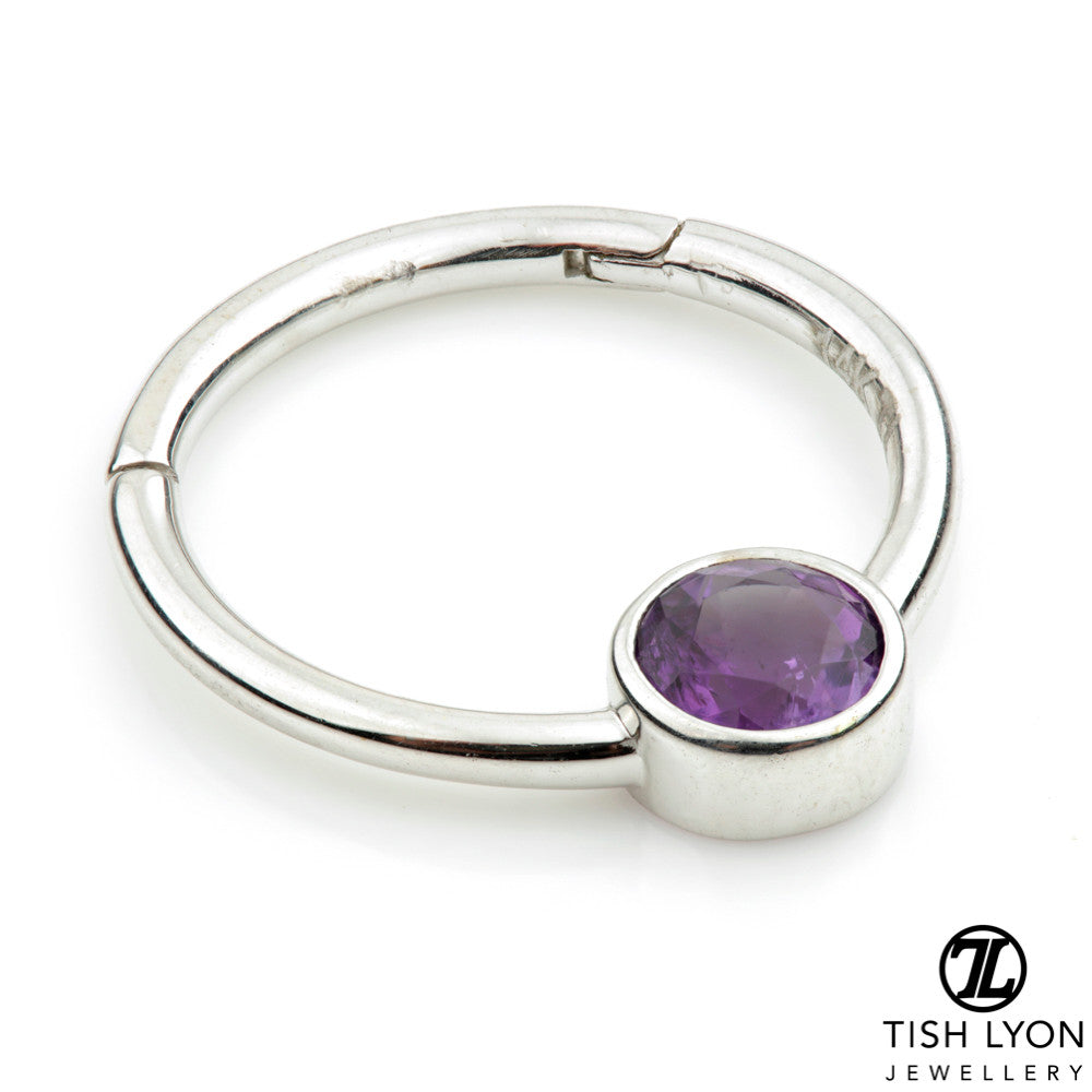 Solid 14ct Gold Amethyst Bezel Set Daith Ring