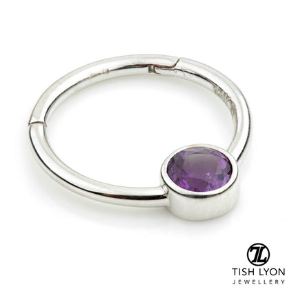 Solid 14ct Gold Amethyst Bezel Set Daith Ring