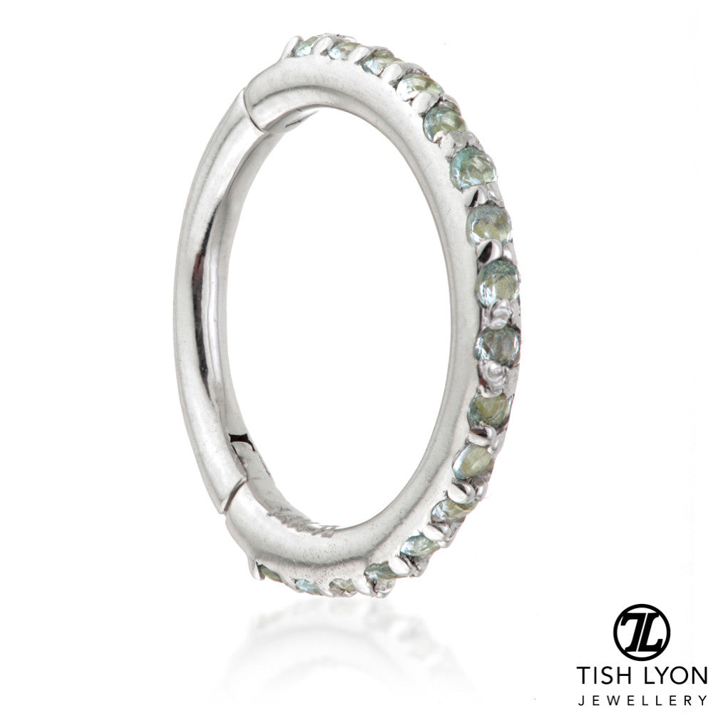 TL - 14ct Gold Blue Topaz Pave Eternity Hinge Ring