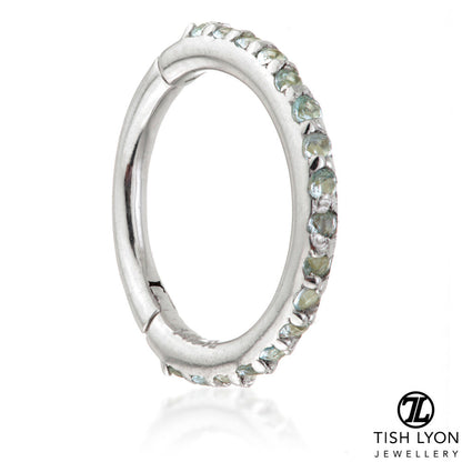 TL - 14ct Gold Blue Topaz Pave Eternity Hinge Ring