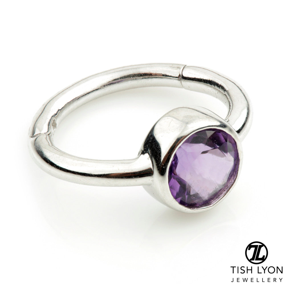 Solid 14ct Gold Facetted Amethyst Hinge Ring