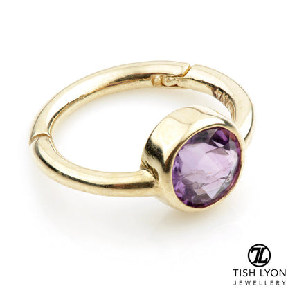 Solid 14ct Gold Facetted Amethyst Hinge Ring