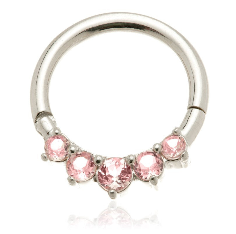 TL - 14ct Gold Front Facing Pink Sapphire Hinge Ring