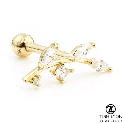 Gem Leaf 9 Carat Solid Gold Barbell Earring