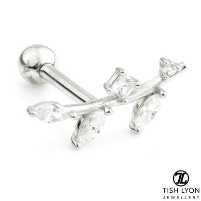 Gem Leaf 14 Carat Solid Gold Barbell Earring
