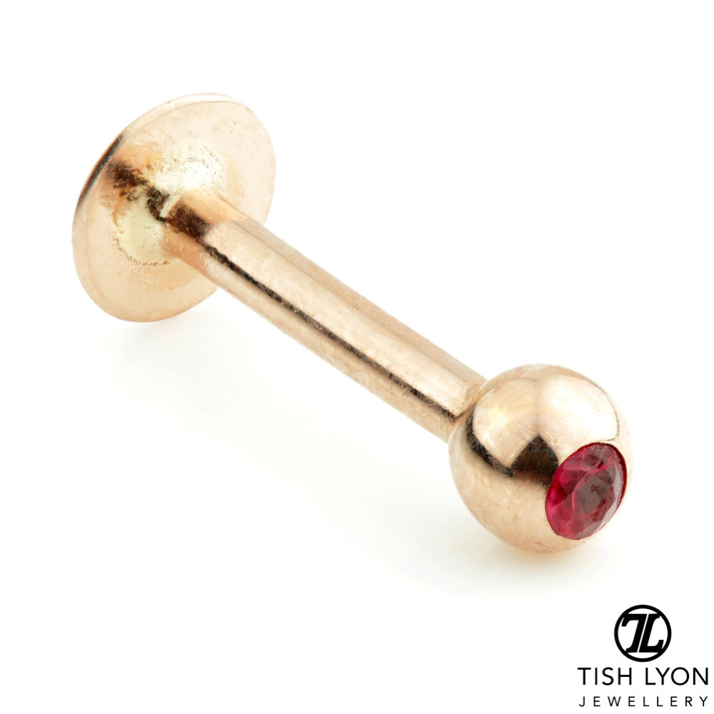 TL - 14ct Gold Micro Ruby External Thread Labret