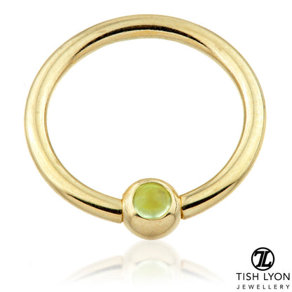 Solid 14ct Gold Peridot Ball Closure Ring