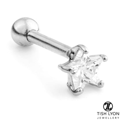 Star Gem 9 Carat Solid Gold Barbell Earring