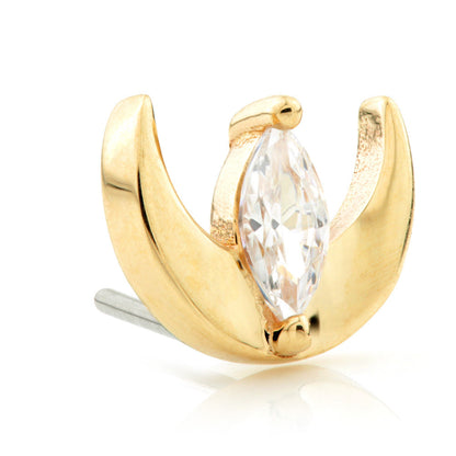 TL - 14ct Gold Threadless Crescent Moon with Marquise Gem Attachment