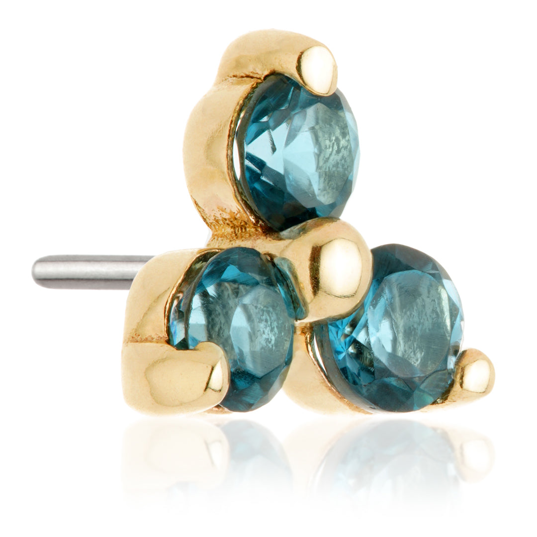 TL - 14ct Threadless Gold Trinity London Blue Topaz Pin Attachment