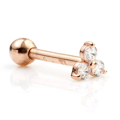Trinity Gem 14 Carat Solid Gold Barbell Earring