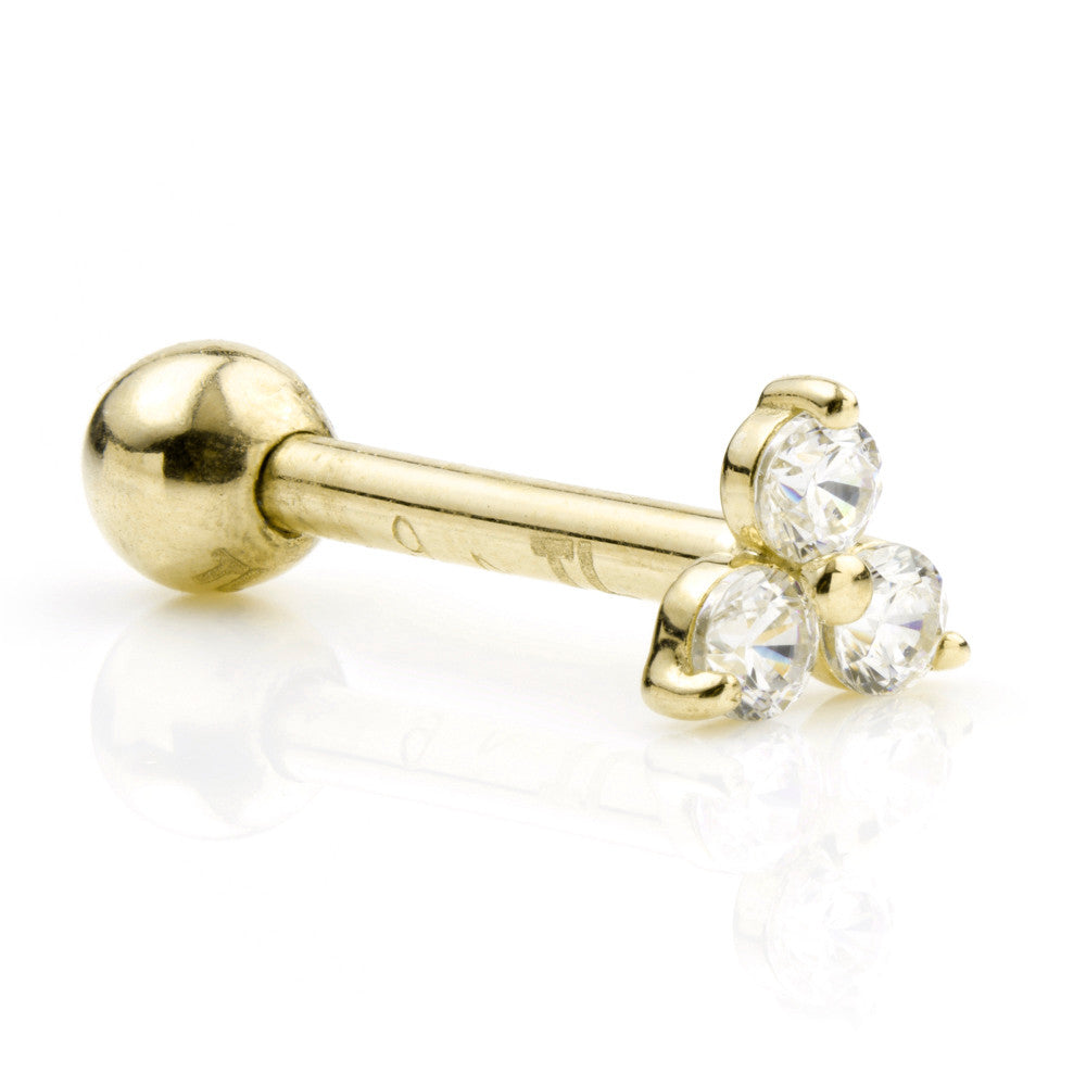 Trinity Gem 14 Carat Solid Gold Barbell Earring