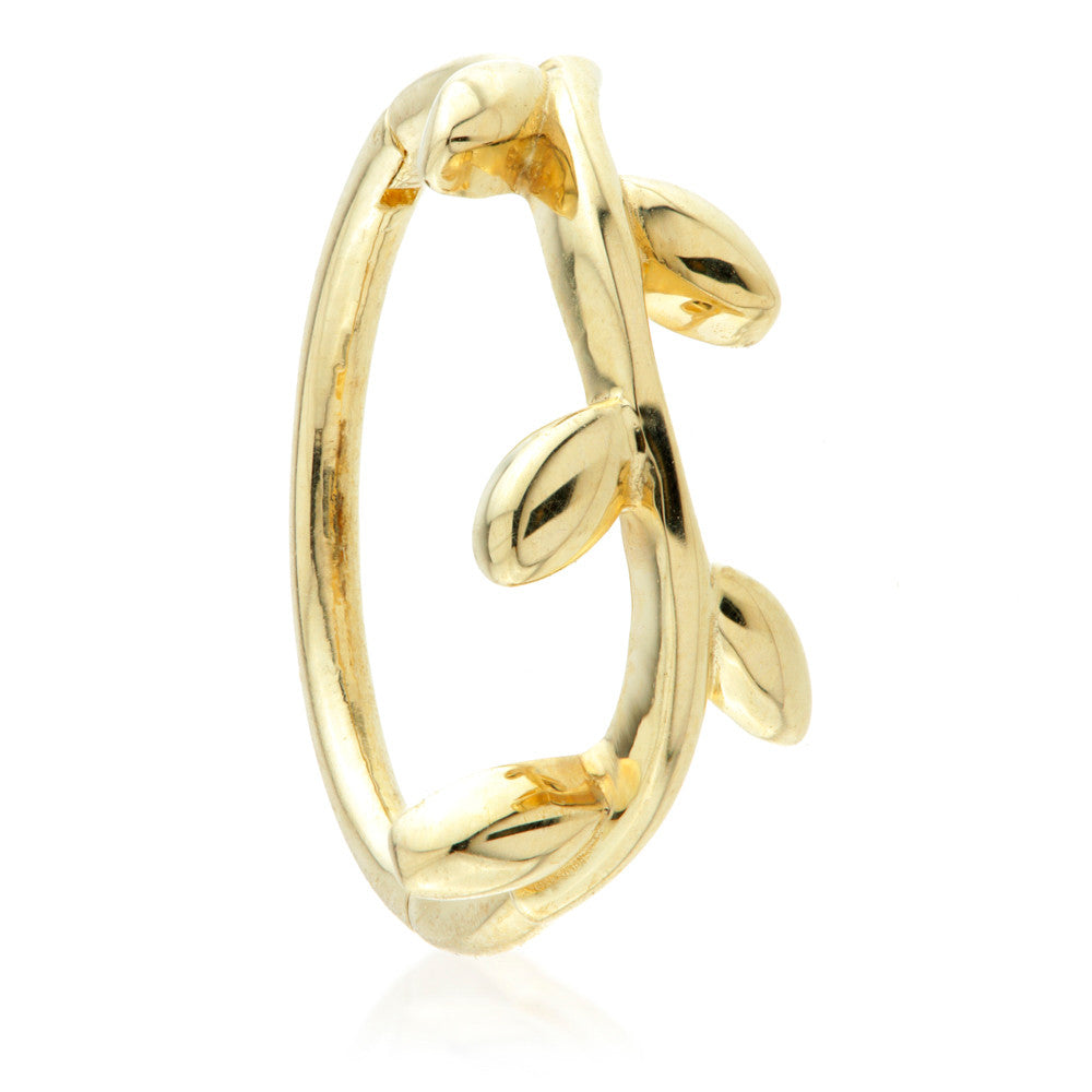 Flora Solid Gold Vine Leaf Hoop Earring