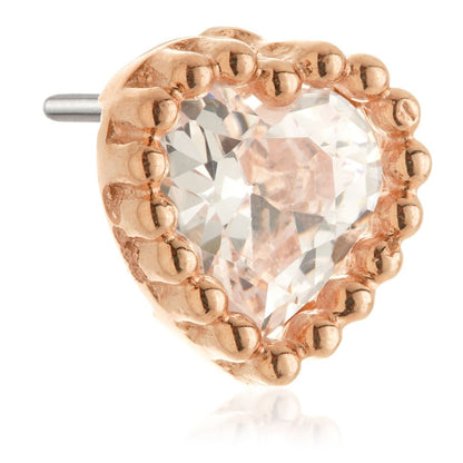TL - 14ct Solid Gold Threadless Beaded Crown Set Gem Heart Attachment