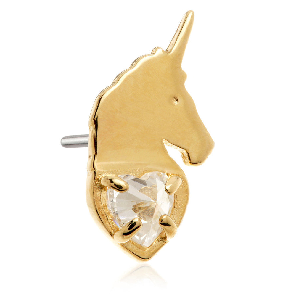 TL - 14ct Solid Gold Threadless Unicorn with Heart Gem Attachment
