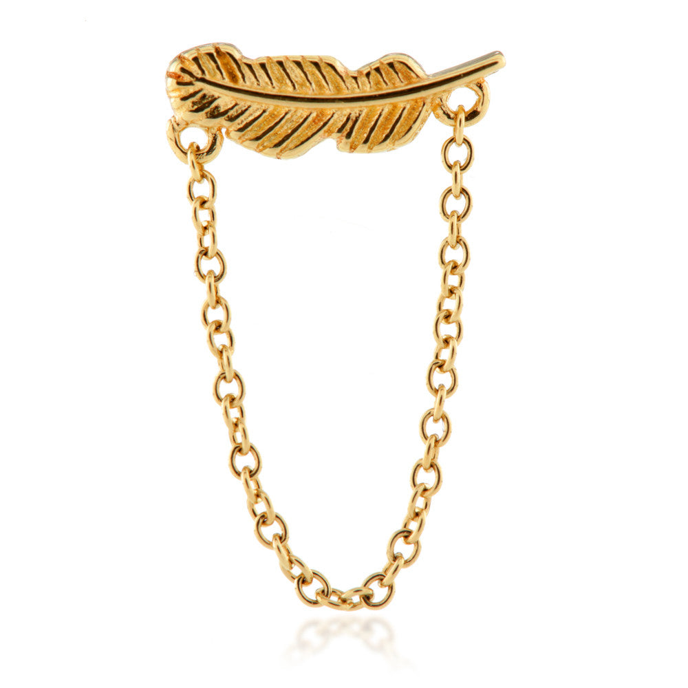 TL - 14ct Threadless Feather with Hanging Chain Pin Attachment