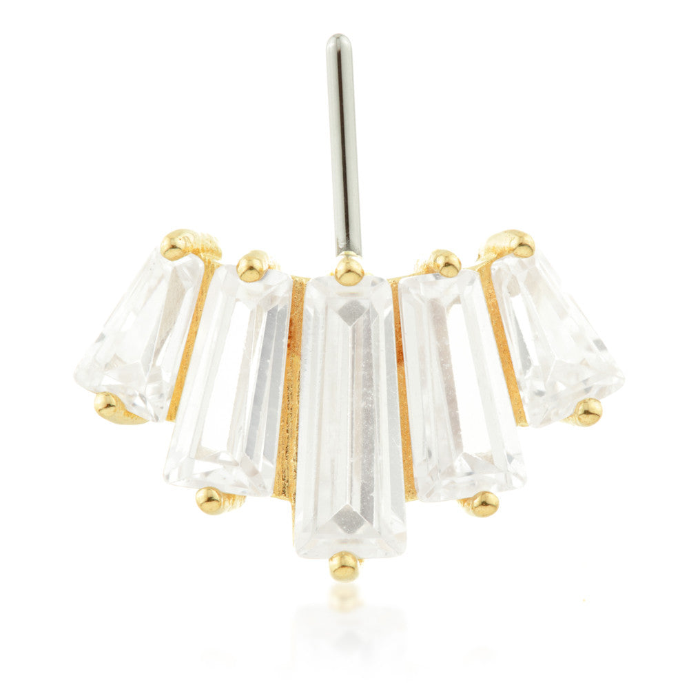 TL - 14ct Threadless Gold Front Facing Baguette Gem Cluster Pin Attachment