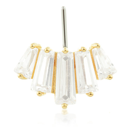 TL - 14ct Threadless Gold Front Facing Baguette Gem Cluster Pin Attachment
