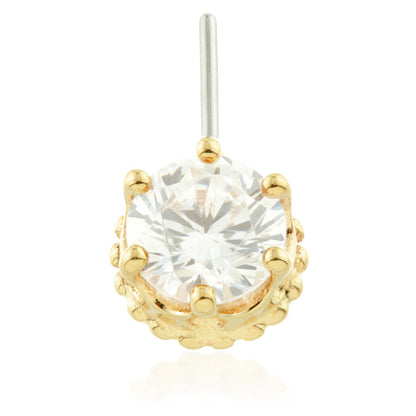 TL - 14ct Threadless Gold Front Facing Jewelled Crown Pin Attachment