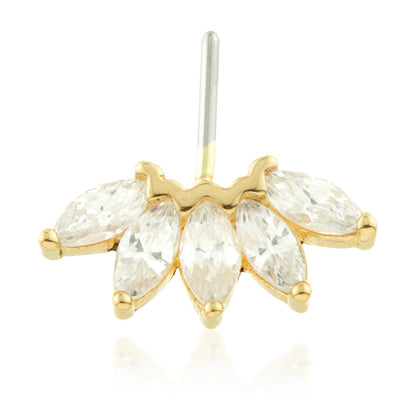 TL - 14ct Threadless Gold Front Facing Marquise Gem Crescent Pin Attachment