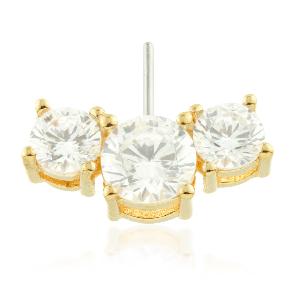 TL - 14ct Threadless Gold Front Facing Triple Gem Prong Pin Attachment
