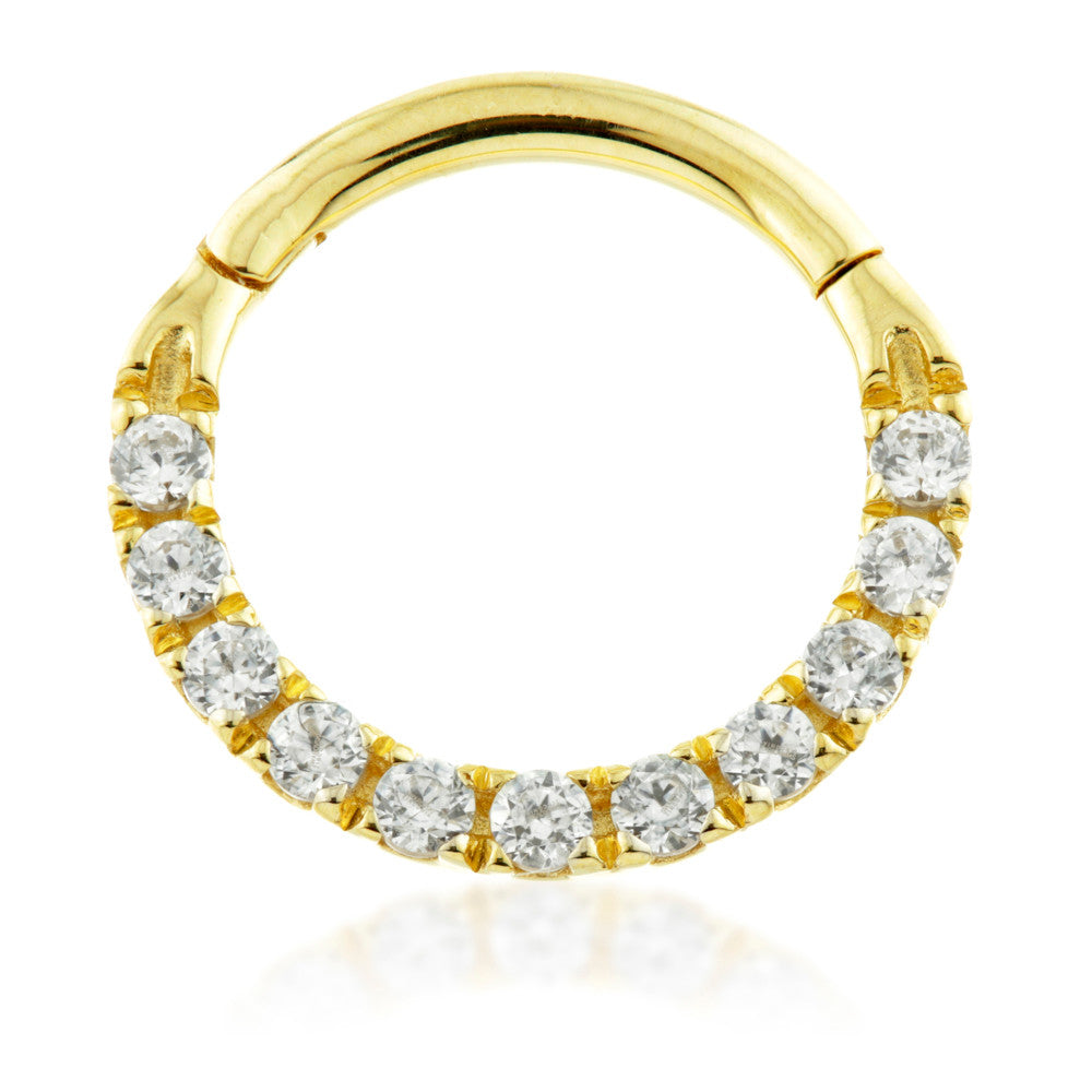 TL - 18ct Gold Pavé Jewelled Eternity Swarovski Daith / Septum Ring